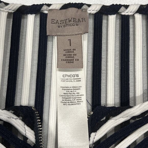 CHICO'S 1 chicos size medium Easywear Navy SHEER MESH STRIPE ZIP UP JACKET - Picture 7 of 10